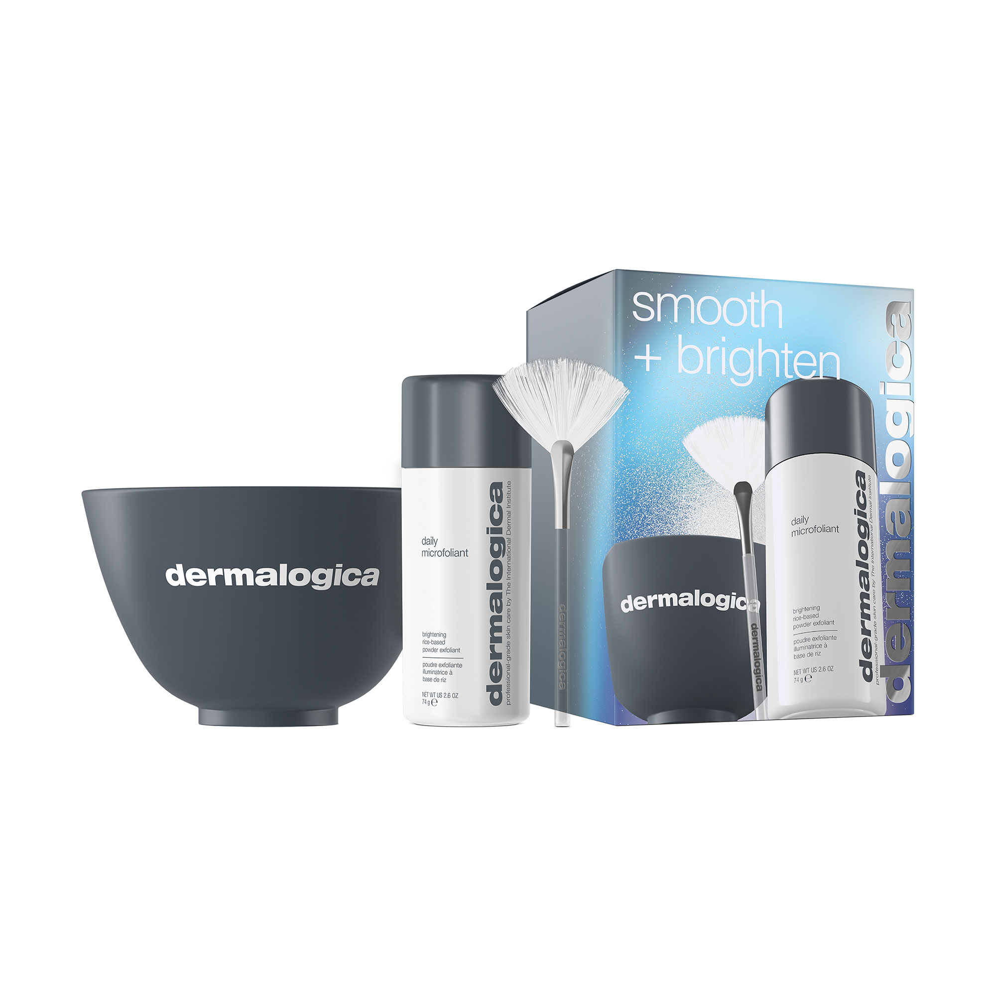 Набір для обличчя Dermalogica Smooth + Brighten Kit Сяюча і гладка шкіра (очищувальна пудра, 74 г + чаша для змішування, 1 шт + пензлик, 1 шт)